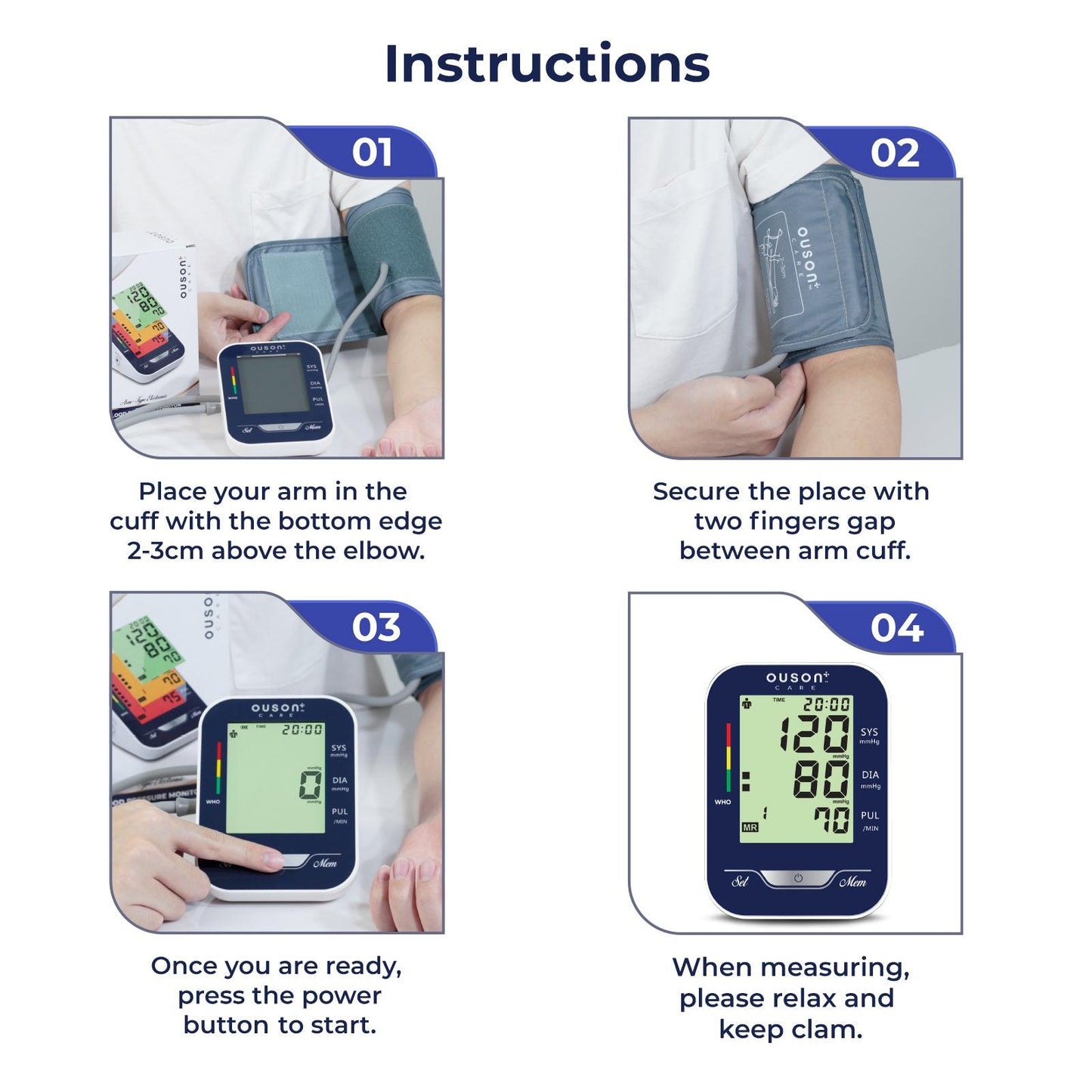 Ouson Senior Elite 3 Colour Backlight Arm Type Electronic Blood Pressure Monitor - Ouson