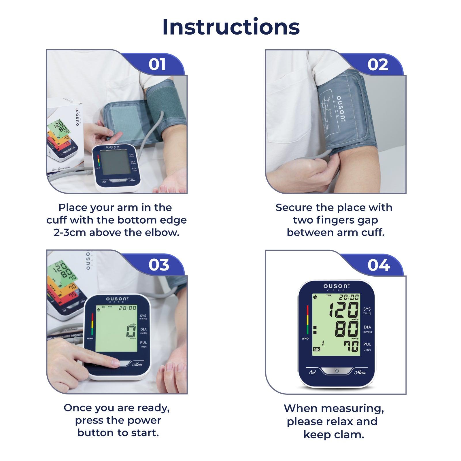 Ouson Senior Elite 3 Colour Backlight Arm Type Electronic Blood Pressure Monitor - Ouson