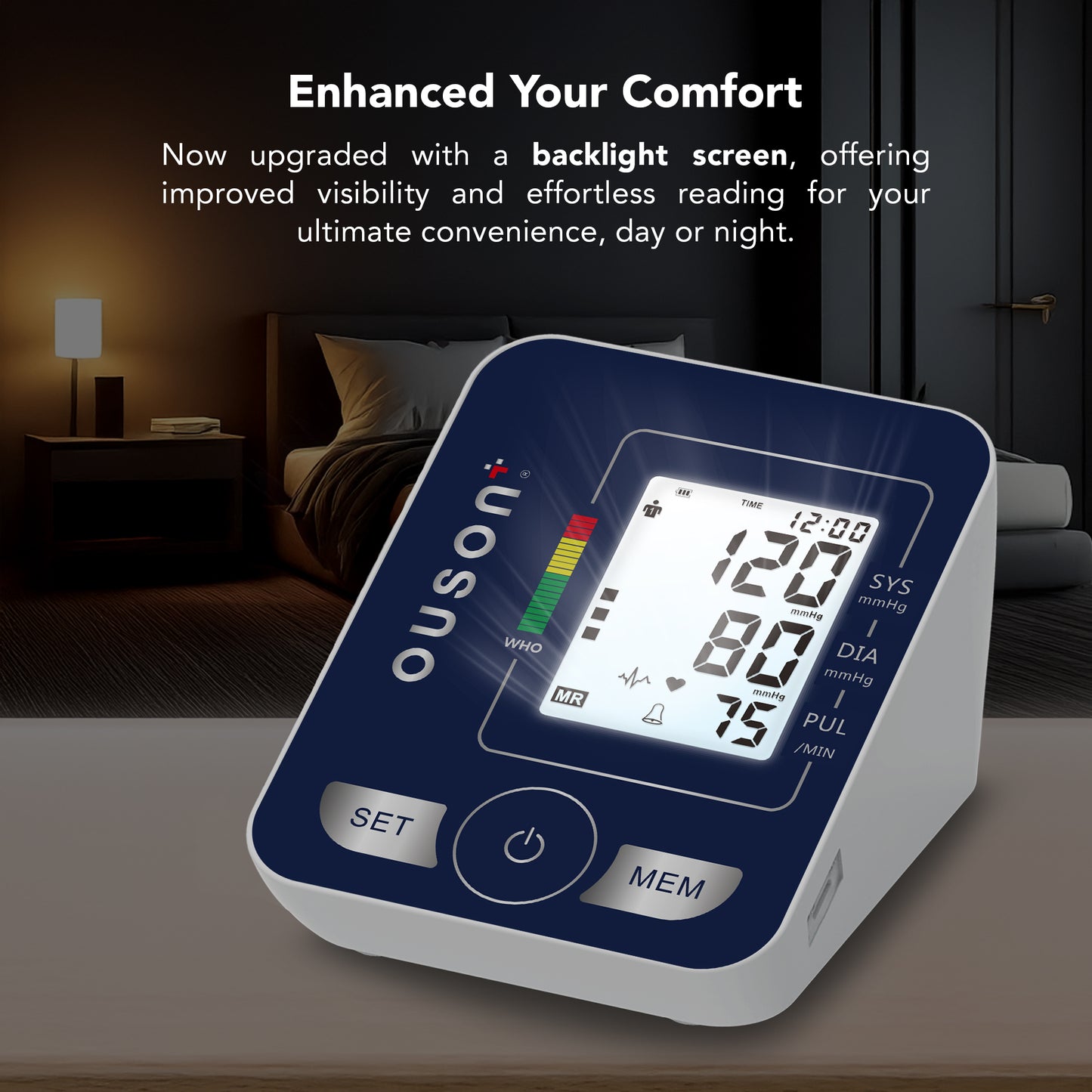 Ouson Travel Lite Backlight Arm Type Electronic Blood Pressure Monitor