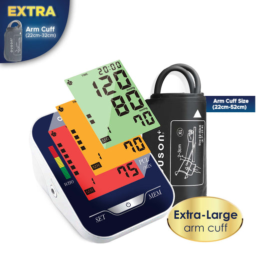 Ouson Senior Elite 3 Colour Backlight Extra Large Size (22cm-52cm) Arm Type Electronic Blood Pressure Monitor