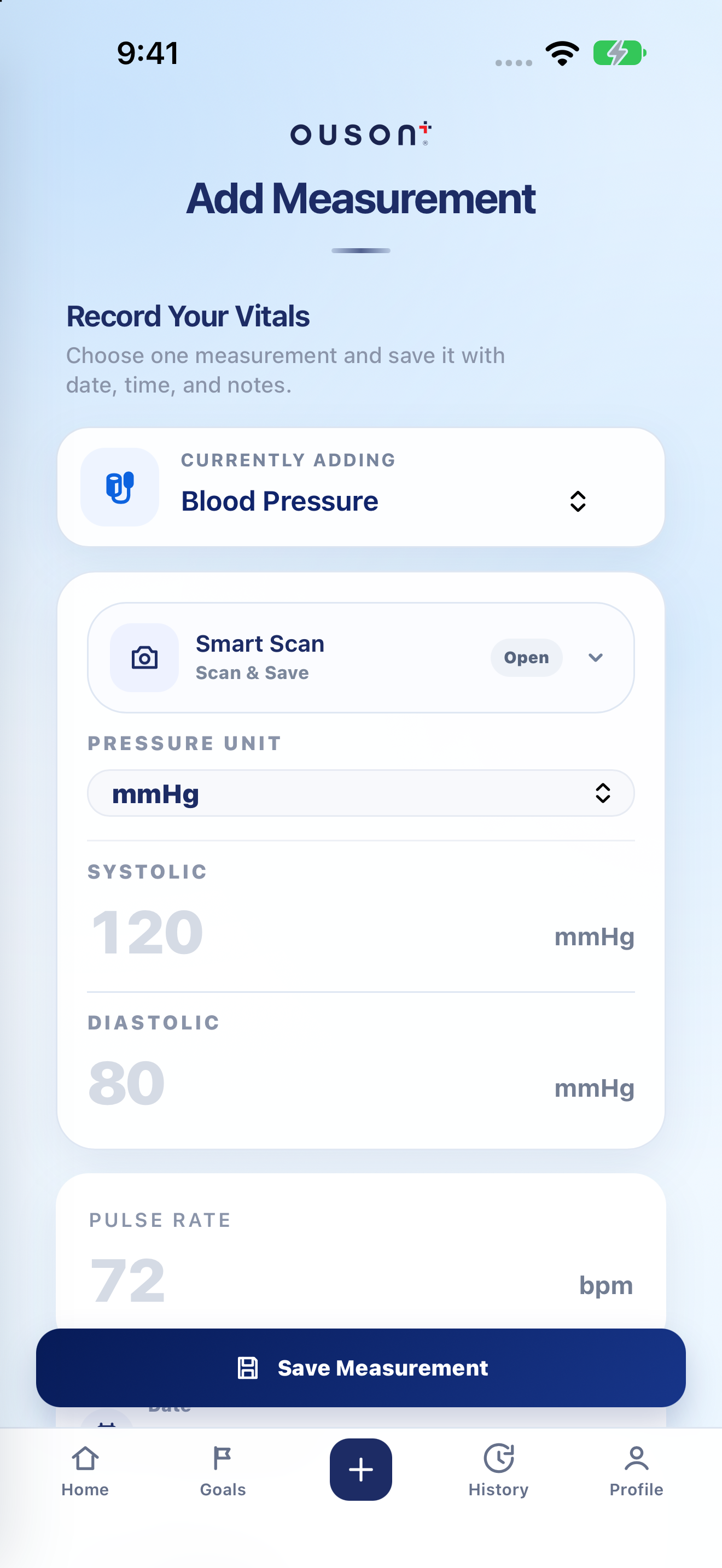 OUSON Health Add Measurement on iPhone