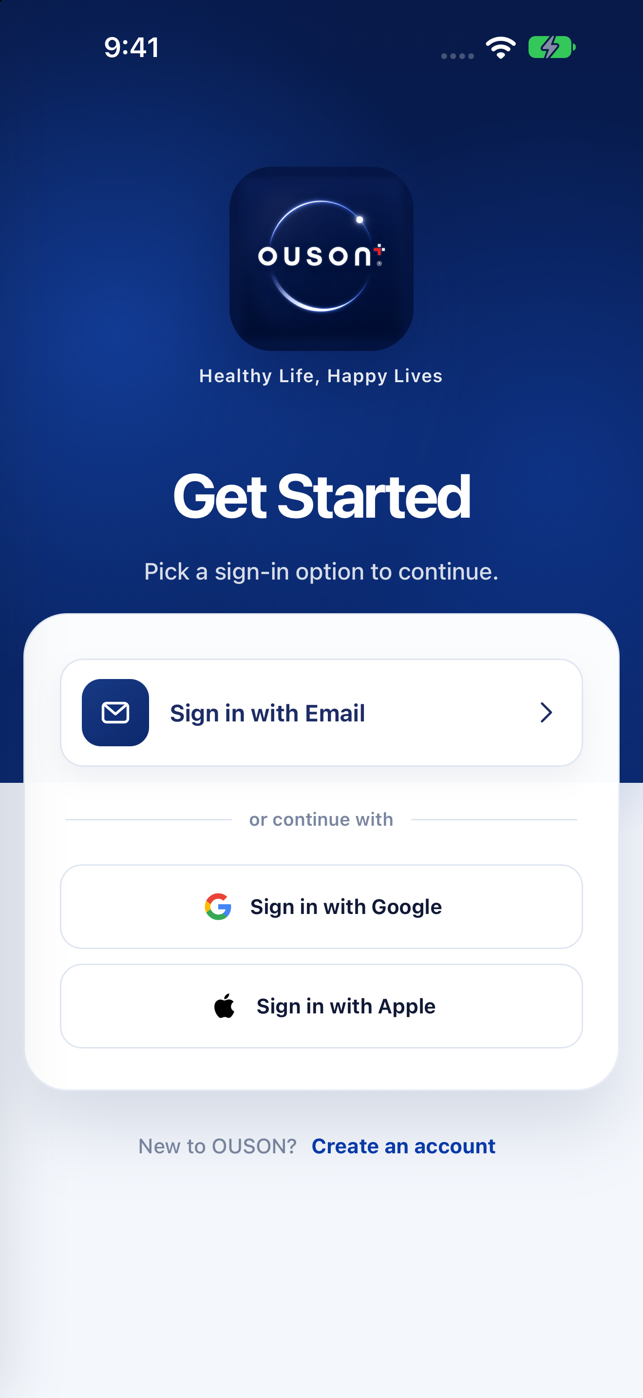 OUSON Health Sign in and account setup on iPhone