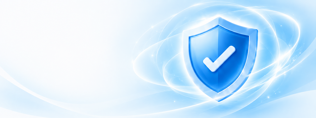 Blue protection shield with a check mark