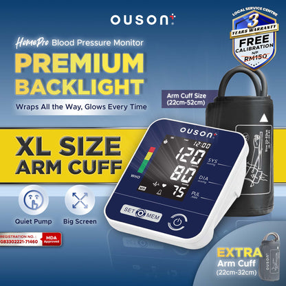 Ouson  Home Pro 3.5" Backlight XL Size (22cm-52cm) Arm-Type Electronic Blood Pressure Monitor