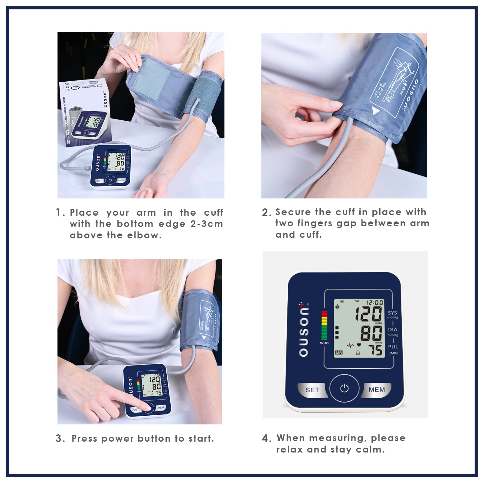 Ouson Travel Elite XL Size (22cm-52cm) Arm Type Electronic Blood Pressure Monitor