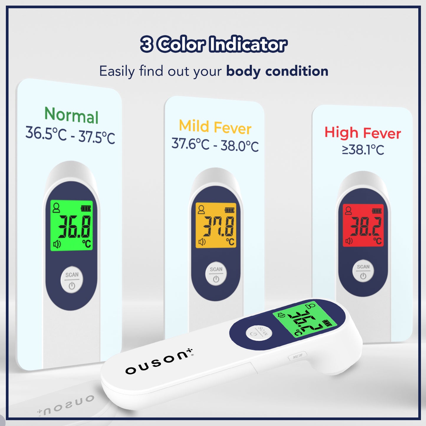 Ouson Senior Elite 3 Colour Backlight Arm Type Blood Pressure Monitor & Infrared Thermometer Bundle