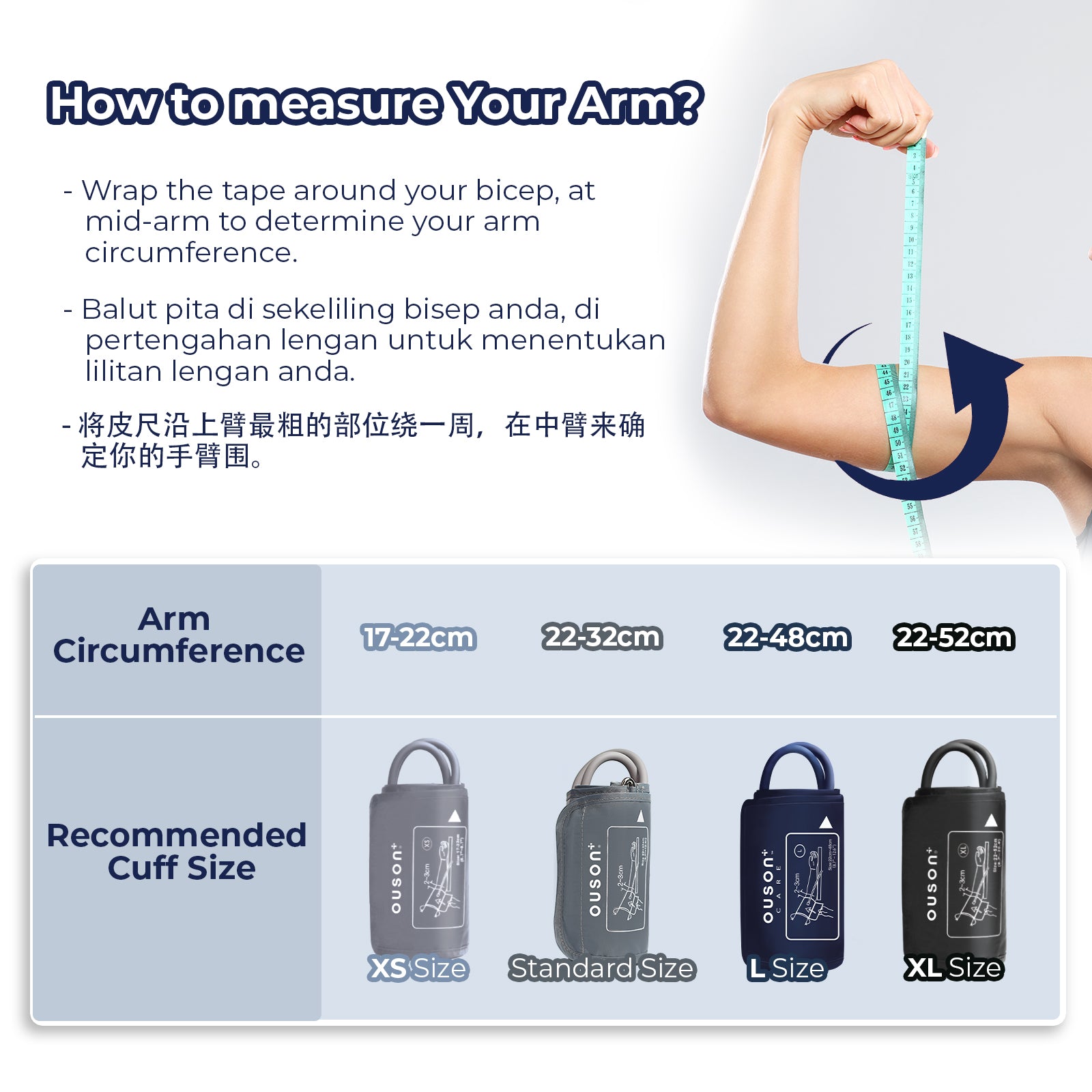 Ouson Blood Pressure Upper Arm Cuff (XL size 22-52cm)
