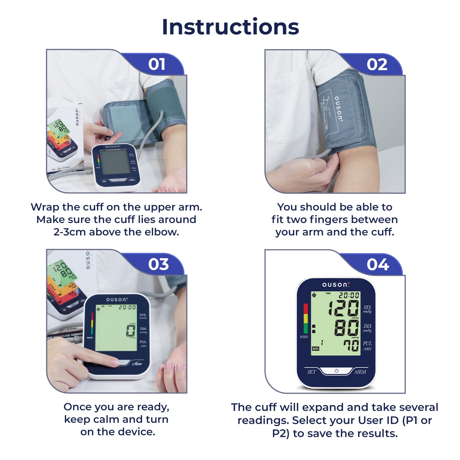 Ouson Senior Elite 3 Colour Backlight XS Size (17-22cm) Arm Type Electronic Blood Pressure Monitor