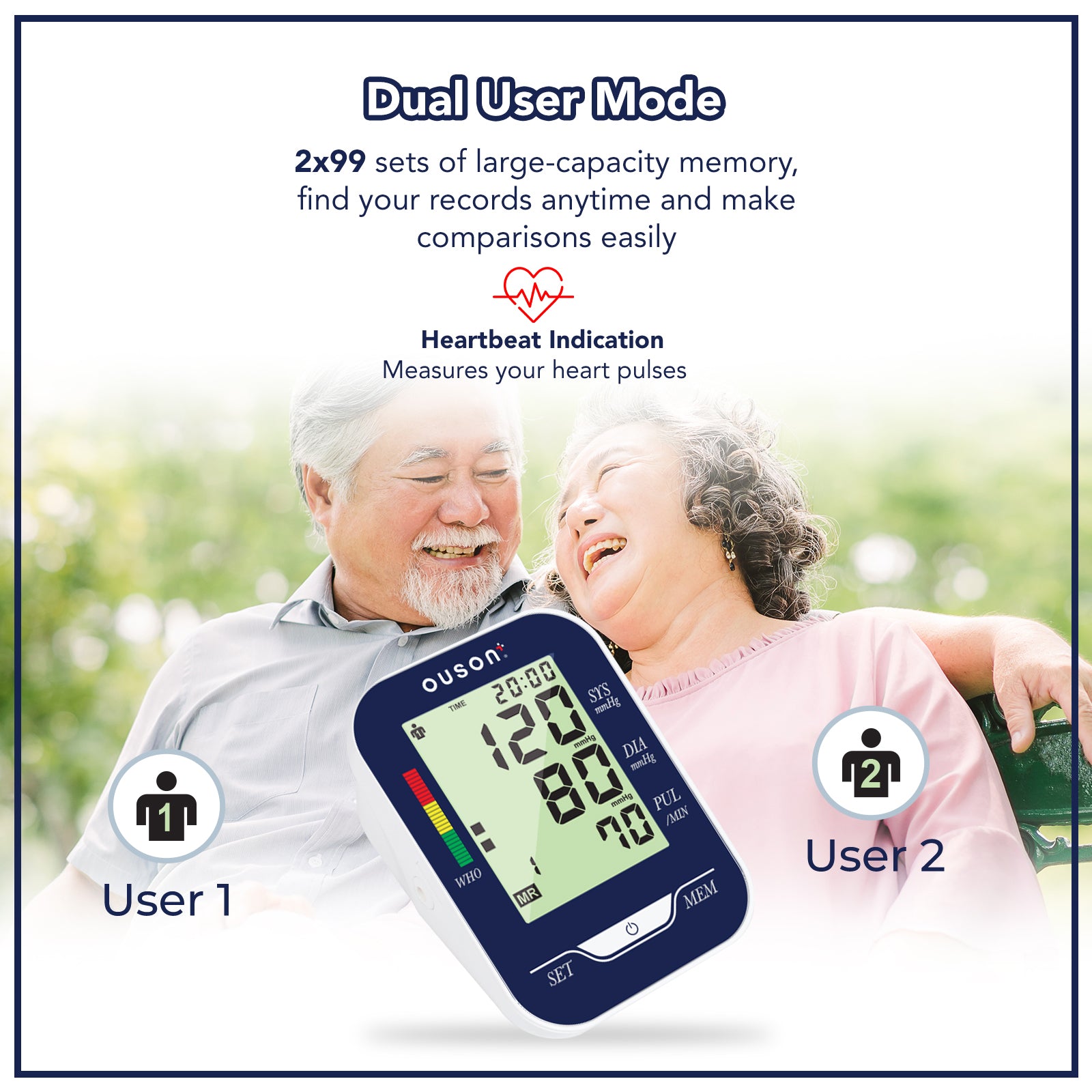 Ouson Senior Elite 3 Colour Backlight XL Size (22cm-52cm) Arm Type Electronic Blood Pressure Monitor