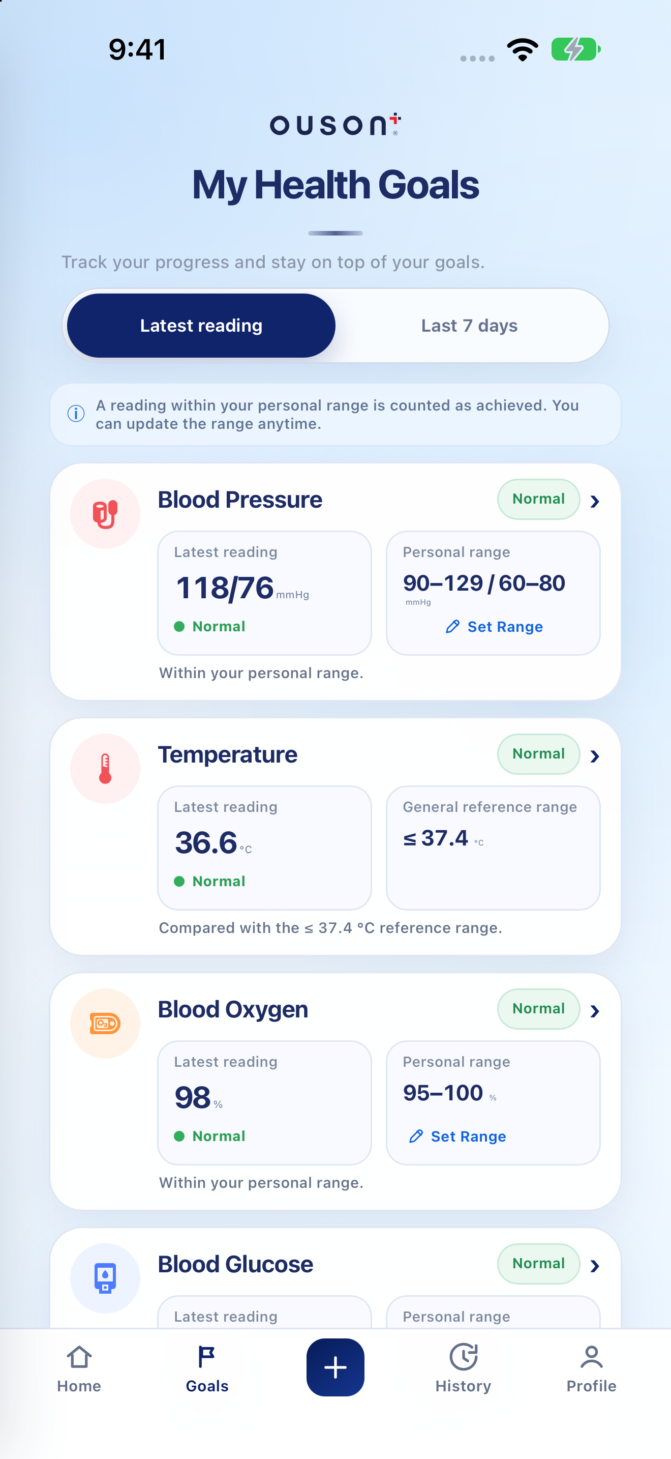 OUSON Health Health Goals on iPhone