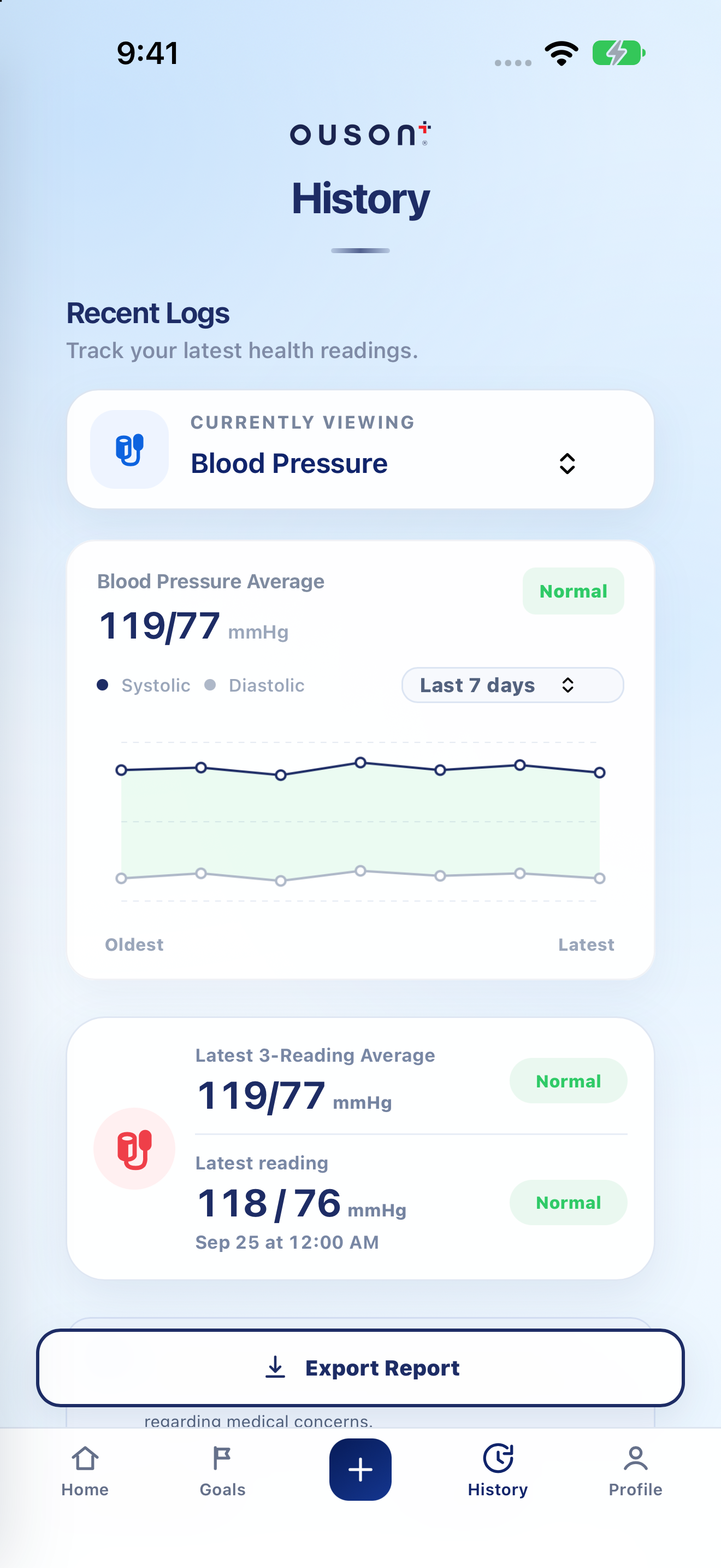 OUSON Health History on iPhone