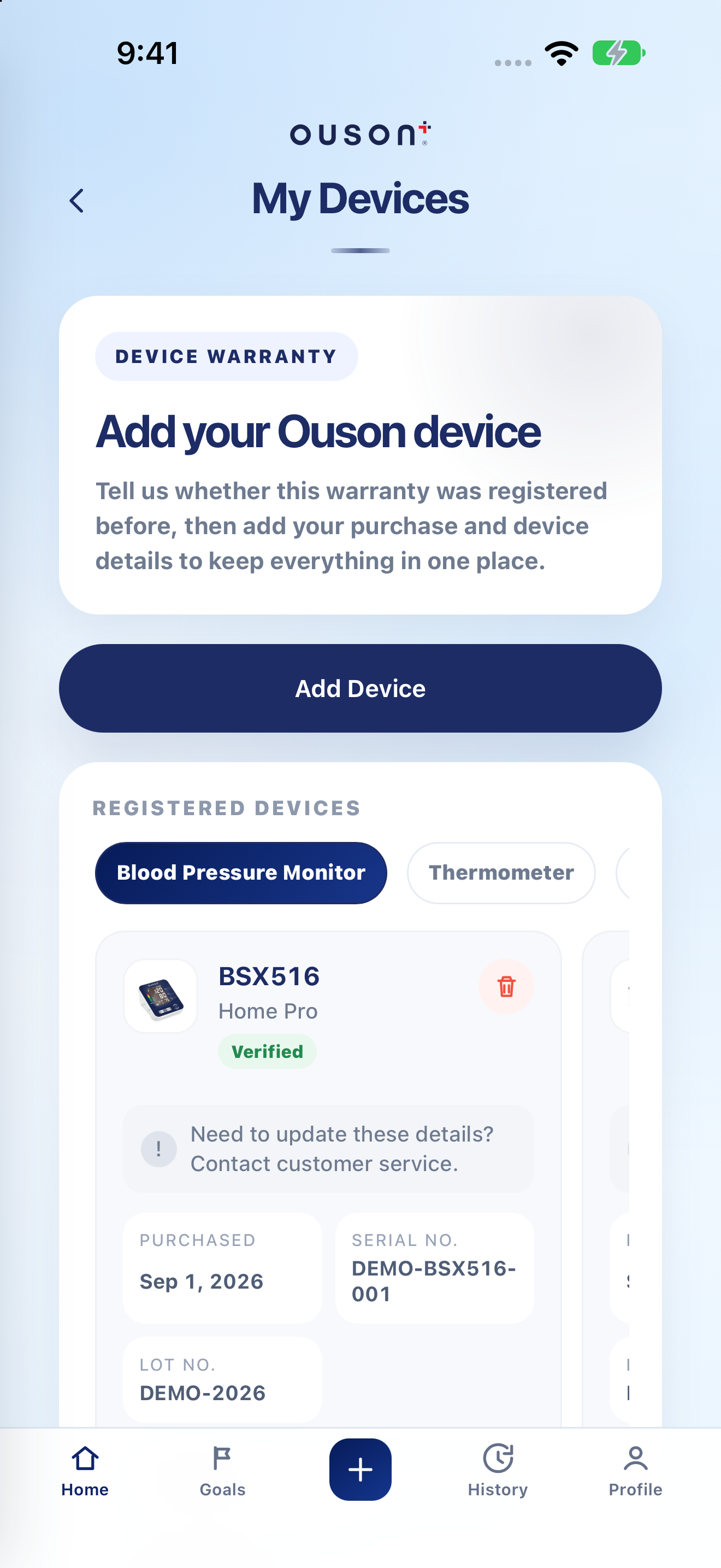 OUSON Health My Devices on iPhone