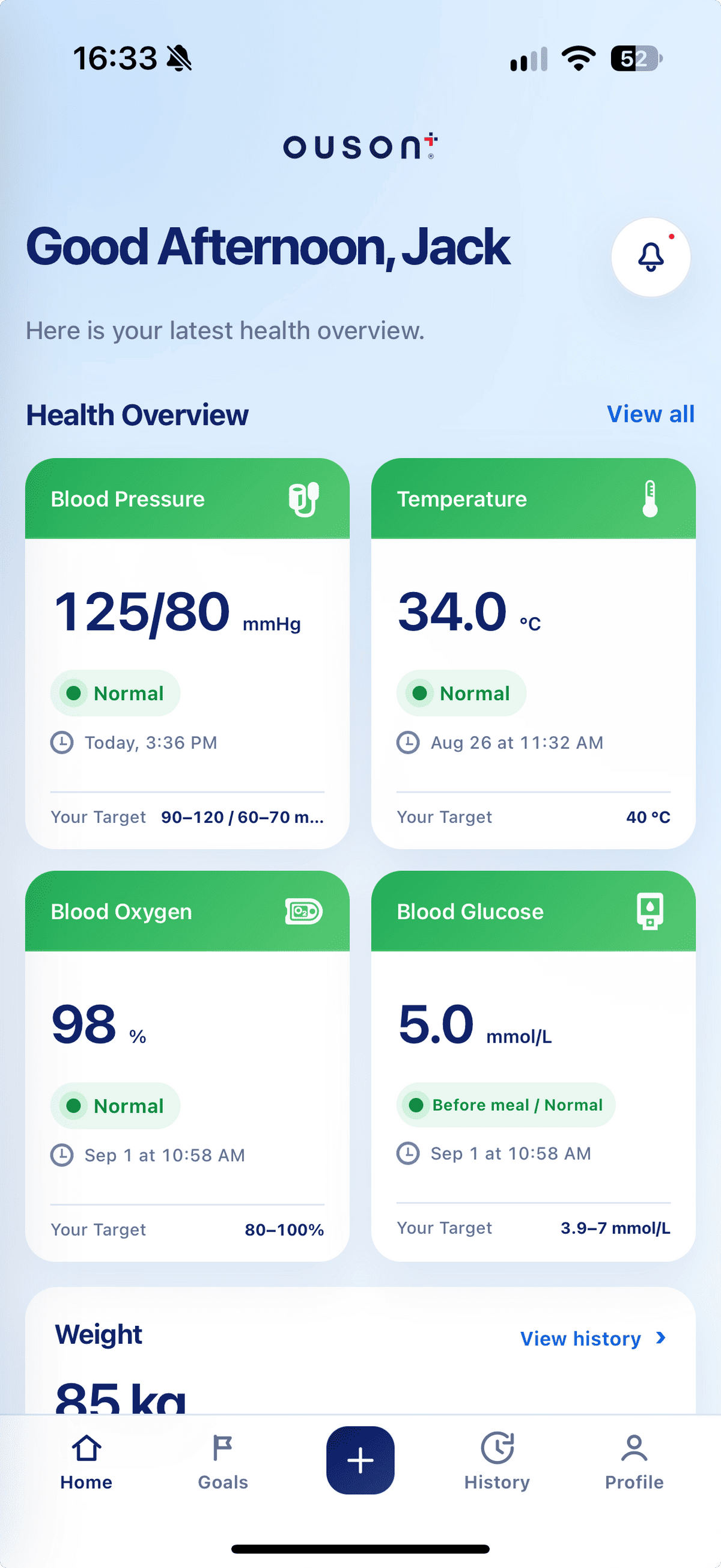 OUSON Health home screen