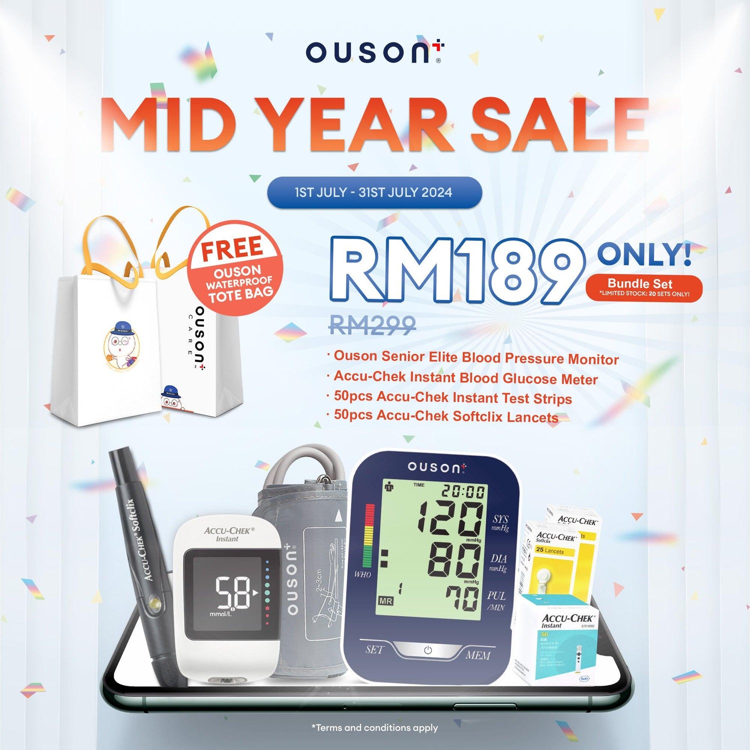 Ouson 3 Colour Backlight Digital Blood Pressure Monitor With Accu-Chek Instant Blood Glucose Meter - Ouson