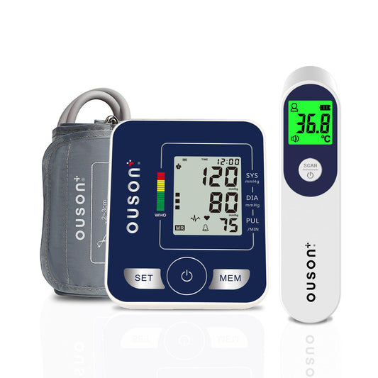Ouson Travel Elite Arm Type Blood Pressure Monitor & Infrared Thermometer Bundle