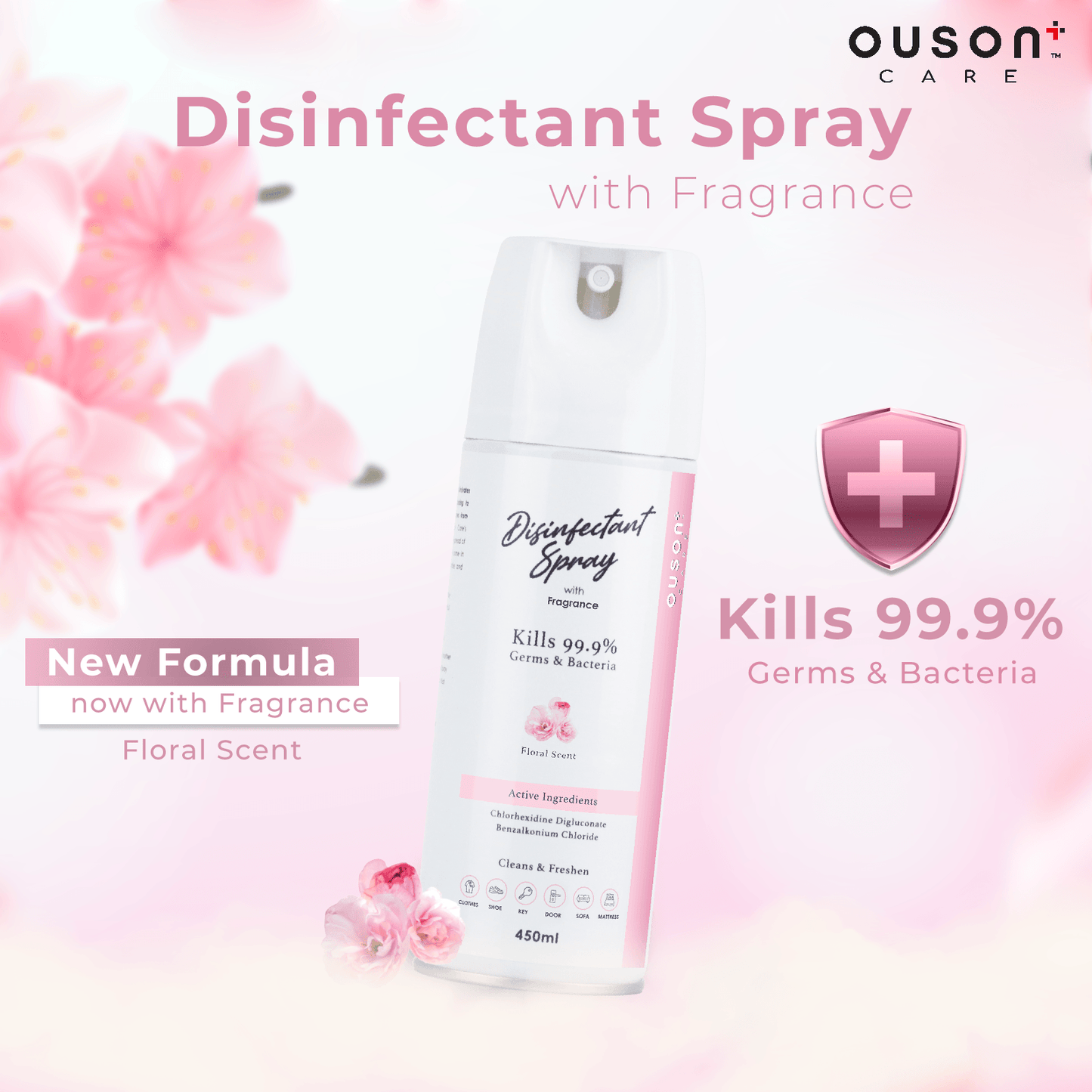 Ouson Disinfectant Spray with Fragrance 450ml