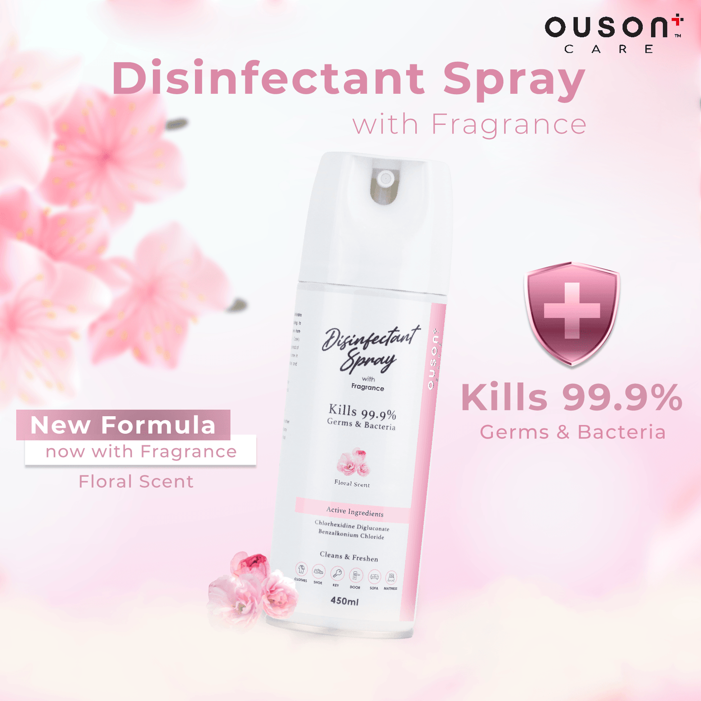 Ouson Disinfectant Spray with Fragrance 450ml