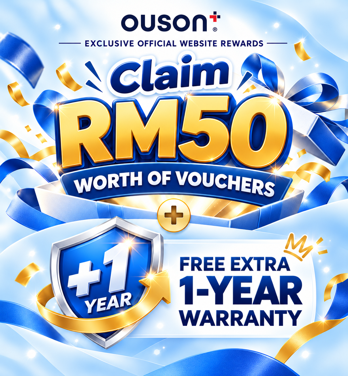 Claim RM50 worth of vouchers plus a free extra 1-year warranty.
